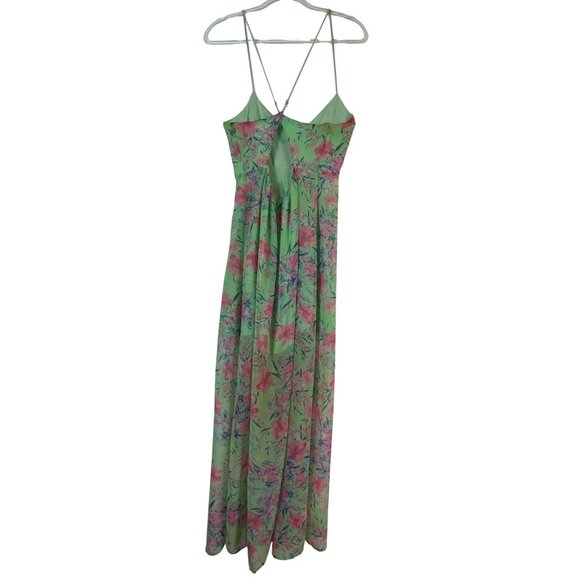 Sexy Green Medium Floral Spaghetti Strap Maxi Dress Chiffon boho Prairie Y2K - Picture 2 of 8